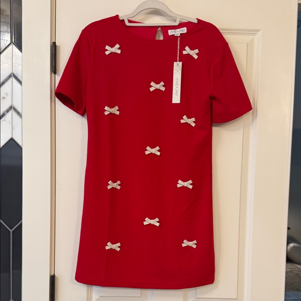 She + Sky Red Mini Dress with Bow Details